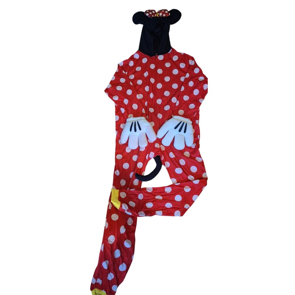 Spirit Halloween Minnie Mouse Adult Costume Jumpsuit L XL Onesie Gloves Disney